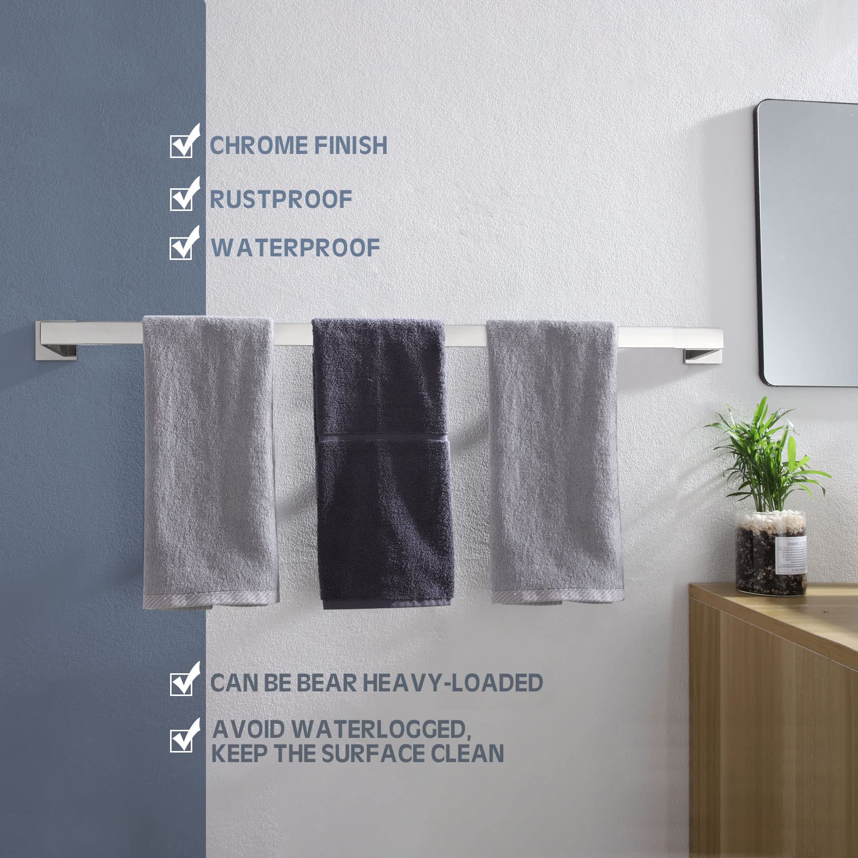 KOKOSIRI 36-Inch Single Towel Bar  Bathroom Kitchen Towel Holder  Wall Mounted SUS304 Stainless Steel Towel Rack  Polished Chrome  B4003CH-L36